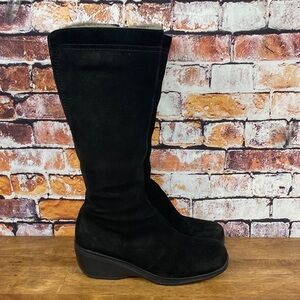 La CANADIENNE Black Leather Suede Wedge Heeled Knee High Winter Boots Sz 6.5